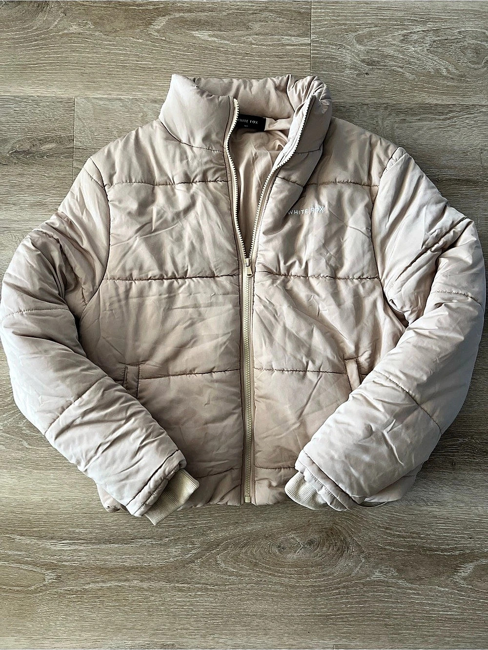 White Fox Puffer Jacket in Beige